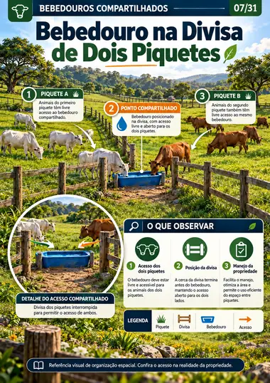 Esquema de bebedouro na divisa de dois piquetes