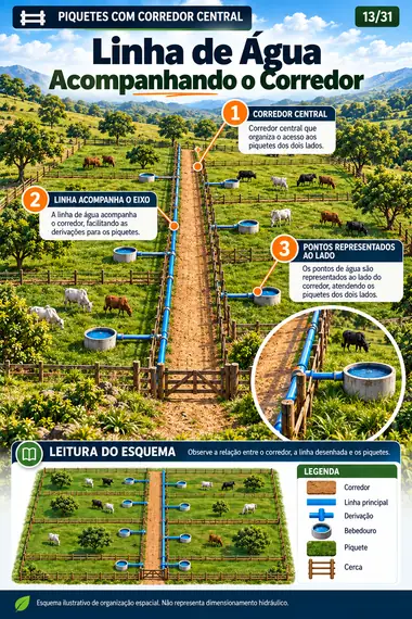 Esquema de linha de água acompanhando o corredor